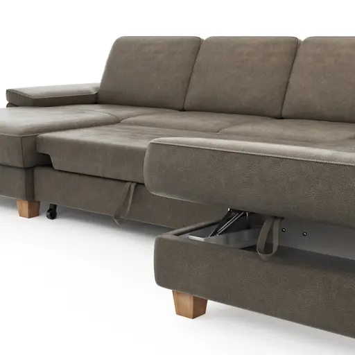 Wohnlandschaft Sommerville - Longchair links mit 2,5-Sitzer und Ecke rechts, inkl. Schlaffunktion (manuell), Stoff, Braun