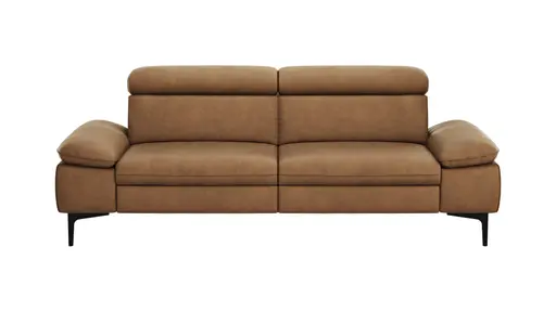 Sofa Felipa - 3-Sitzer inkl. Kopfteil verstellbar, Leder, Cognac