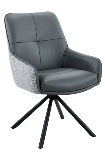 Armlehnstuhl - drehbar, Leder & Stoff, Grau