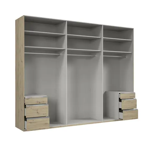 Drehtürenschrank- B ca. 300 cm, Eiche Dekor, Weiß, Spiegel