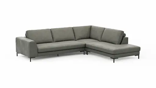 Ecksofa Solano - 2,5-Sitzer mit Ecke Rechts, Leder, Grau