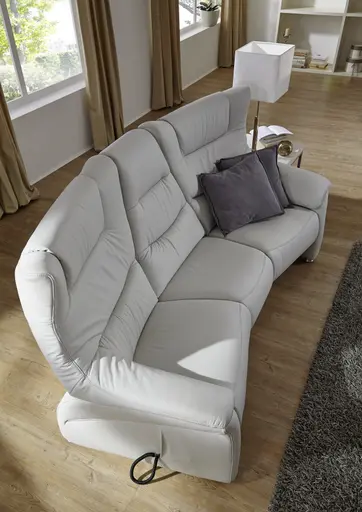 Trapezsofa EM Aarhus - mit Cumulyfunktion elektrisch inkl. ausklappbarer mittl. Rücken, Leder, Silbergrau