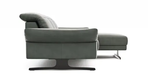 Ecksofa Rockport B - 2,5-Sitzer mit Longchair rechts inkl. Kopfteil/Sitztiefe/Armlehne verstellbar, Leder, Grau