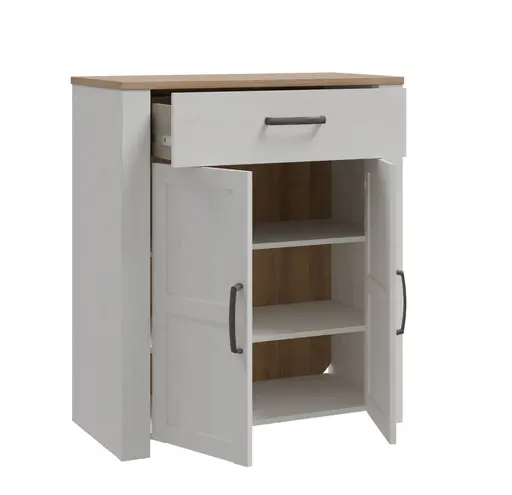 Schuhschrank FELLIAN- B ca. 86 cm, Weiß, Eiche Dekor