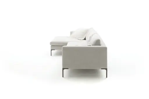 Ecksofa Lenni Full - Longchair links mit 2,5-Sitzer, Stoff, Hellgrau, bündige Kissen