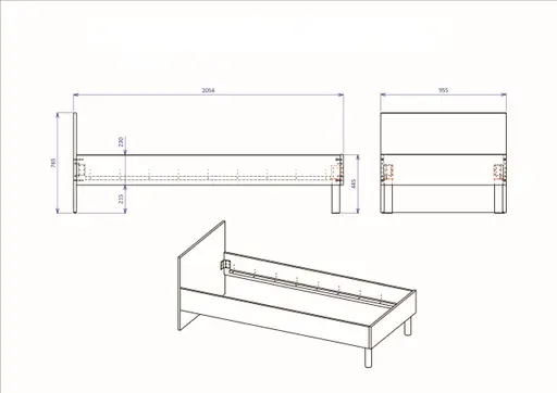 Bettgestell - Liegefläche ca. 90x200 cm, Sonoma Eiche Nachbildung
