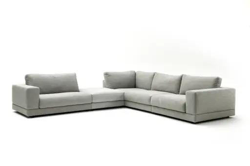 Ecksofa Juni - Ecke links mit 3-Sitzer, Stoff, Hellgrau