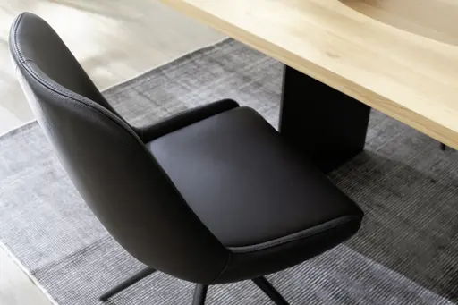 Stuhl Mis - Leder, Schwarz, Drehbar, Gestell Schwarz