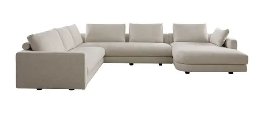 Ecksofa Cuneo Select - Ecke links, 2-Sitzer, Longchair rechts, Stoff, Offwhite