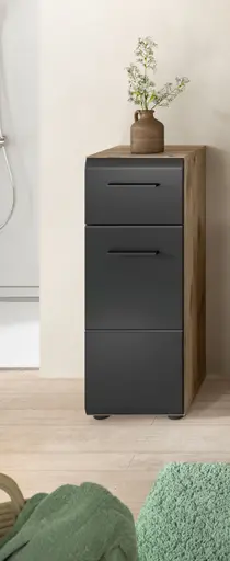 Standschrank - B ca. 30 cm, Nox Eiche Nachbildung, Schwarz