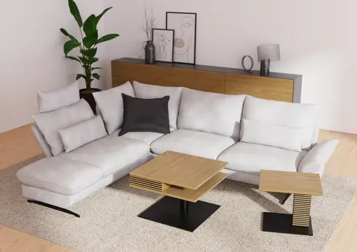 Couchtisch - höhenverstellbar, LBH. ca. 70x70x49-67 cm, Wildeiche furniert