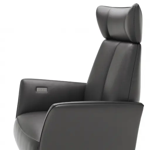 Drehsessel Aberdeen - Größe L, inkl. Relaxfunktion (motorisch) und Kopfteil verstellbar, Leder, Schwarz