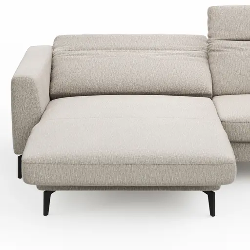 Ecksofa Rafaela 2.0 - Longchair mit 2,5-Sitzer rechts inkl. Sitzvorzug, Kopteilverstellung motorisch und Relaxfunktion motorisch im Longchair, Stoff, Champagner