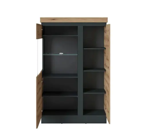 Vitrine- Eiche Dekor, Dunkelgrau