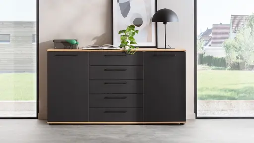 Kommode Viana - Balkeneiche furniert, Anthrazit