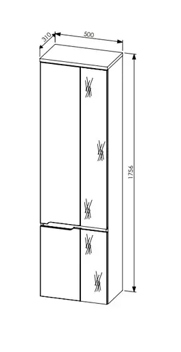 Hochschrank- B ca. 50 cm, Dunkelgrau, Eiche Dekor, Spiegel