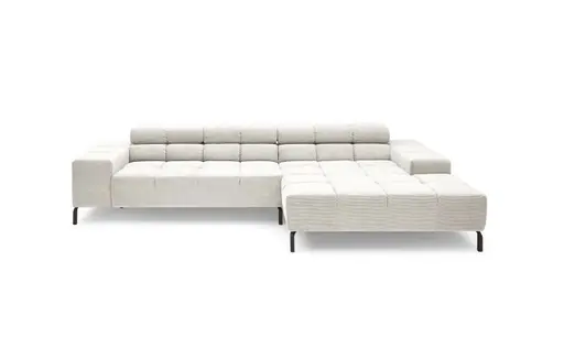 Ecksofa CLIVIA - 2-Sitzer mit Longchair rechts, Kopfteil verstellbar, Feincord, Creme
