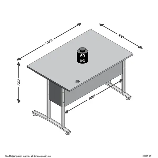 Schreibtisch- LB ca. 120x80 cm, Kaschmir