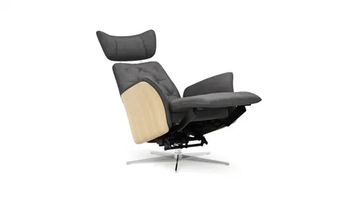 Drehsessel Aberdeen - Größe M, inkl. Relaxfunktion (motorisch), Aufstehhilfe, Holzblende furniert, Eiche, Stoff, Anthrazit