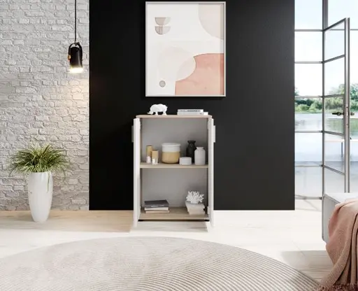 Kommode - B ca. 60 cm, Sonoma Eiche Nachbildung, Weiß