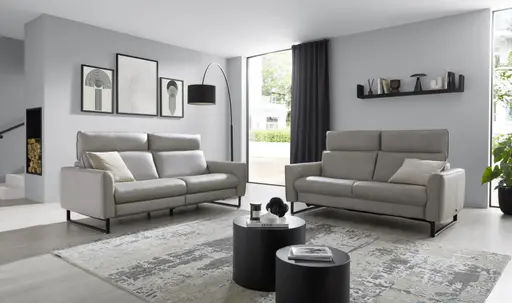 Sofa Avela - 3-Sitzer inkl. Kopfteil verstellbar, Leder, Steingrau