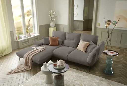 Ecksofa PAYTON - Ecke links, 2-Sitzer inkl. Rückenneigung, Armteilverstellung, Stoff, Taupe