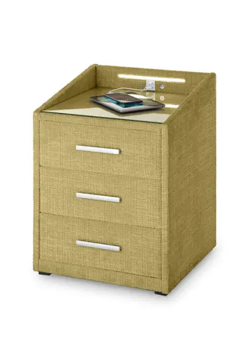 Nachttisch- Goldfarben, mit Glasplatte, inkl. Beleuchtung