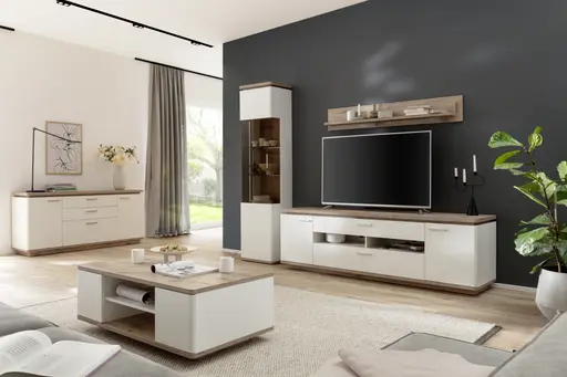 Sideboard - Weiß, Absetzung Eiche