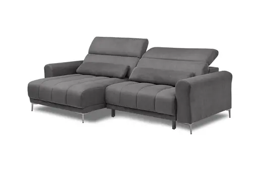 Ecksofa MINAO - 1,5-Sitzer mit Longchair rechts, Sitztiefe verstellbar motorisch, Kopfteil verstellbar, Stoff, Graphite