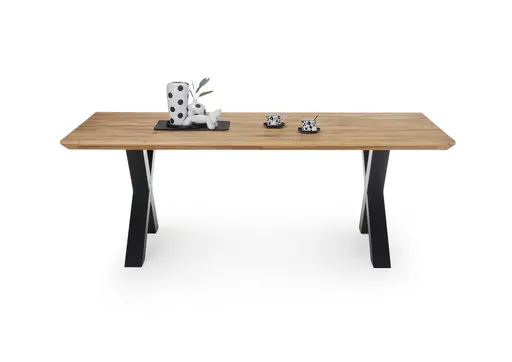 Esstisch - LB ca. 220x100 cm, Wildeiche massiv geölt, Schweizer Kante, Schwarz