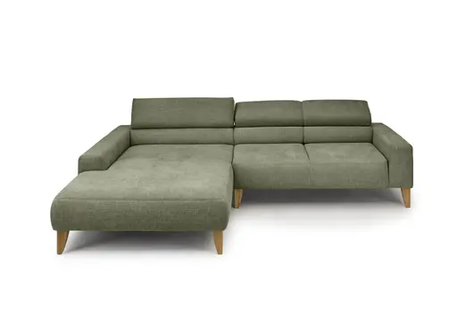 Ecksofa CHENOA - Longchair links mit 2-Sitzer, Kopfteil verstellbar, Stoff, Dunkelgrün