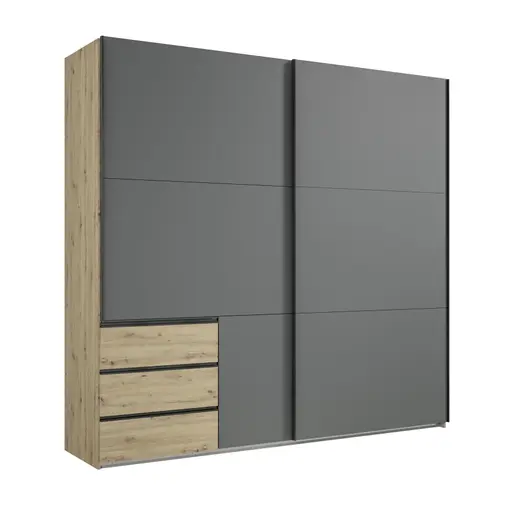 Schwebetürenschrank- B ca. 250 cm, Eiche Dekor, Graphit