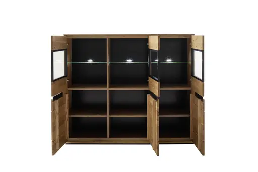 Highboard - B ca. 153 cm, Eiche Furnier geölt, Wildeiche massiv geölt