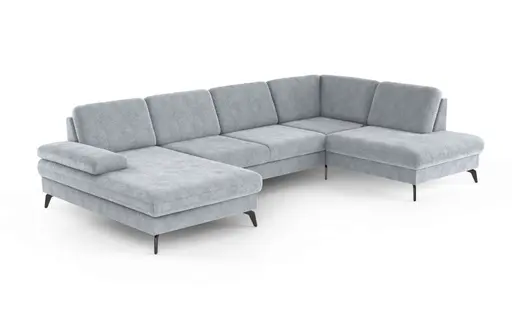 Wohnlandschaft - Longchair links mit 2,5-Sitzer und Ecke rechts, Stoff, Silbergrau