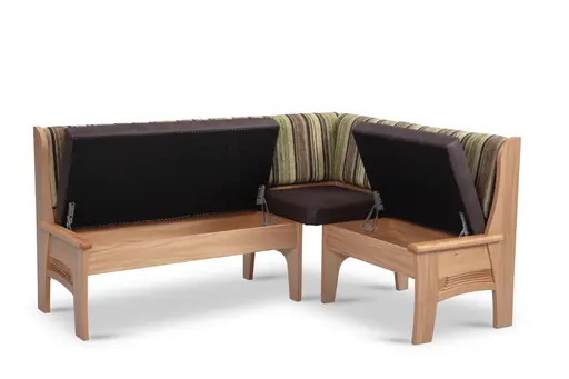 Eckbank - BT  ca. 177,5 x 137,5 cm, Kernbuche massiv, Stoff dunkelbraun schlammgrün