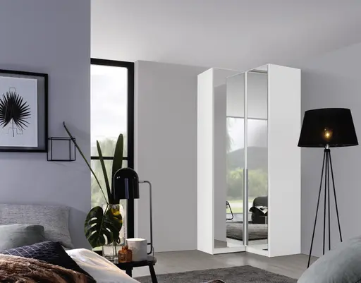 Eck-Drehtürenschrank- B ca. 100 cm, Weiß, Spiegel