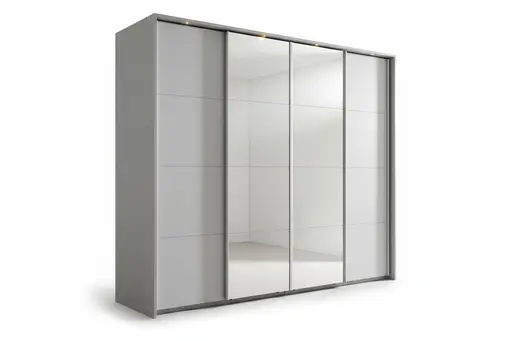 Schwebetürenschrank- inkl. Passepartout, B ca. 271 cm, Hellgrau, Spiegel
