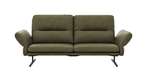 Sofa Alexander - 3-Sitzer inkl. Kopfstütze/Armlehne verstellbar, Leder, Olive