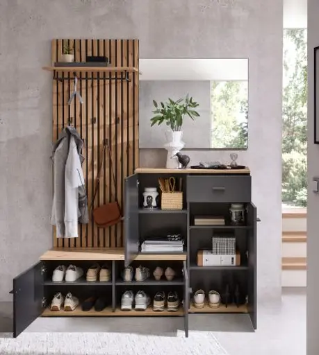 Kompaktgarderobe - Anthrazit, Artisan Eiche Nachbildung