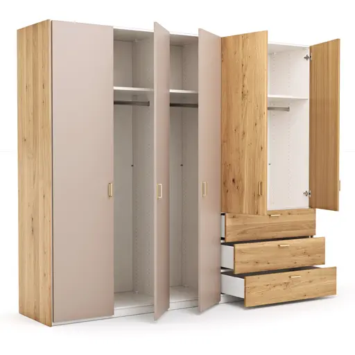 Drehtürenschrank Colorado - B. ca. 257cm, Nougat / Eiche furniert