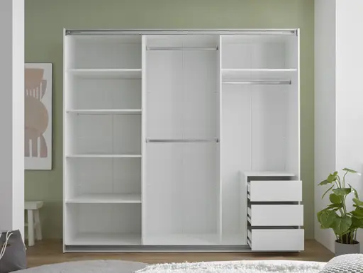 Schwebetürenschrank- B ca. 215 cm, Weiß, Spiegel