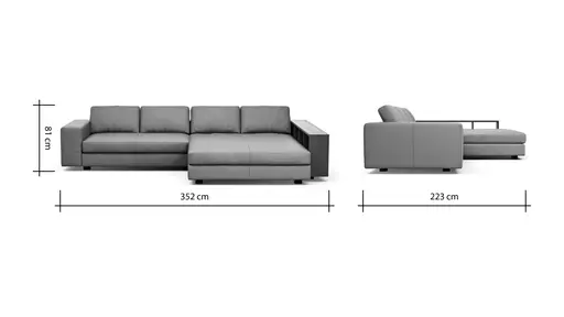 Ecksofa Aprino 1 - 2,5-Sitzer mit Longchair rechts, Leder, Grau