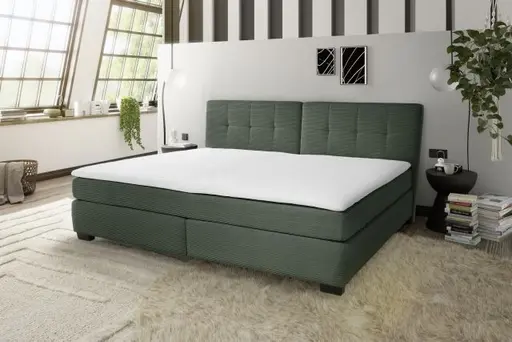 Boxspringbett JILA- Ligefläche ca. 240x200 cm, Stoff, Dunkelgrün