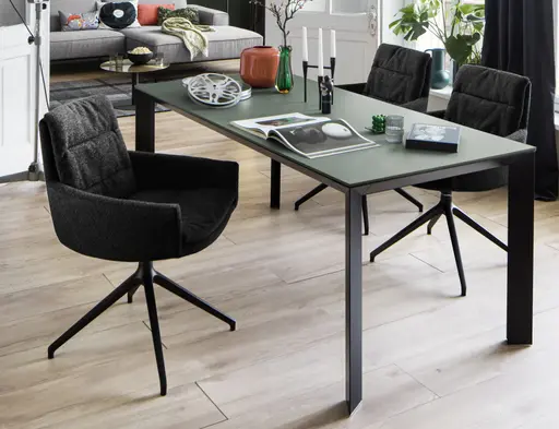 Armlehnstuhl Jukka - Stoff, Jade, Stativ, Schwarz, Drehbar