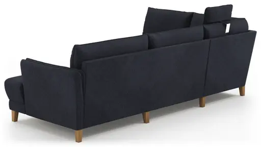 Sofa Stamford - inkl. Armlehne verstellbar und Kopfstütze, Ecksofa 2-sitzig und Abschlusshocker links mit 3,5-Sitzer, Bogen rechts, Stoff, Dunkelblau