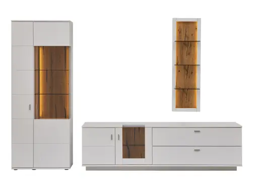 Wohnwand Rubia - inkl. Beleuchtung, Lack, Weiß