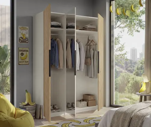 Drehtürenschrank- B ca. 150 cm, Kaschmir, Matt, Eiche, Massiv, Geölt