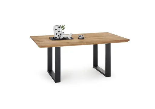 Esstisch - LB ca. 160x90 cm, Wildeiche massiv geölt, Schweizer Kante, Schwarz