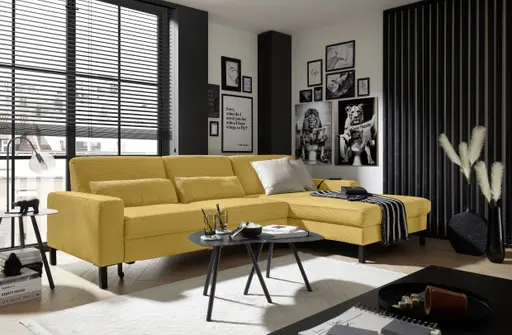  Ecksofa CALM MOVE 2.0 - 2,5-Sitzer mit Longchair rechts, Schlaffunktion, Feincord, Gold