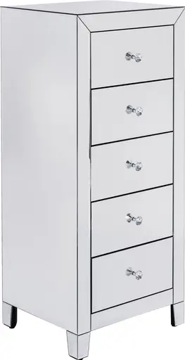 Hochkommode- Weiß, Lackiert, Glas, Verspiegelt